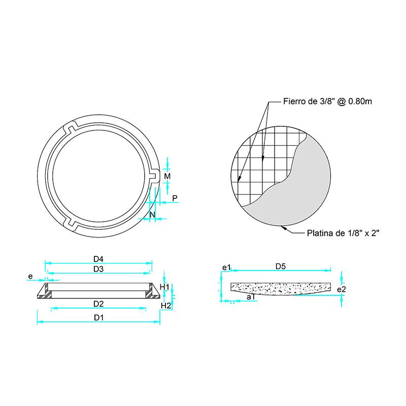Marco de Fierro Fundido y Tapa de Concreto Armado para Buzón DN 650 mm – NTP 339.111.1997 - Imagen 3
